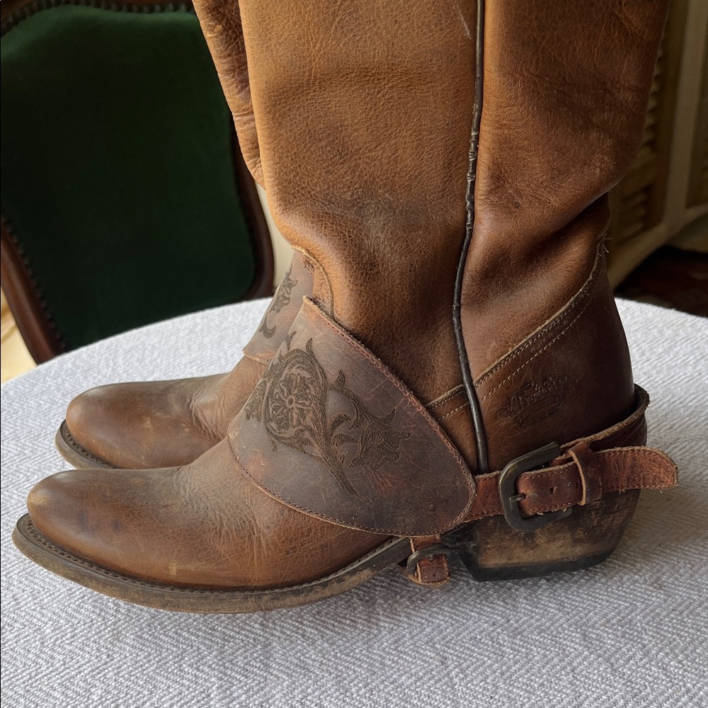 Rustic Brown Leather Heeled Boots